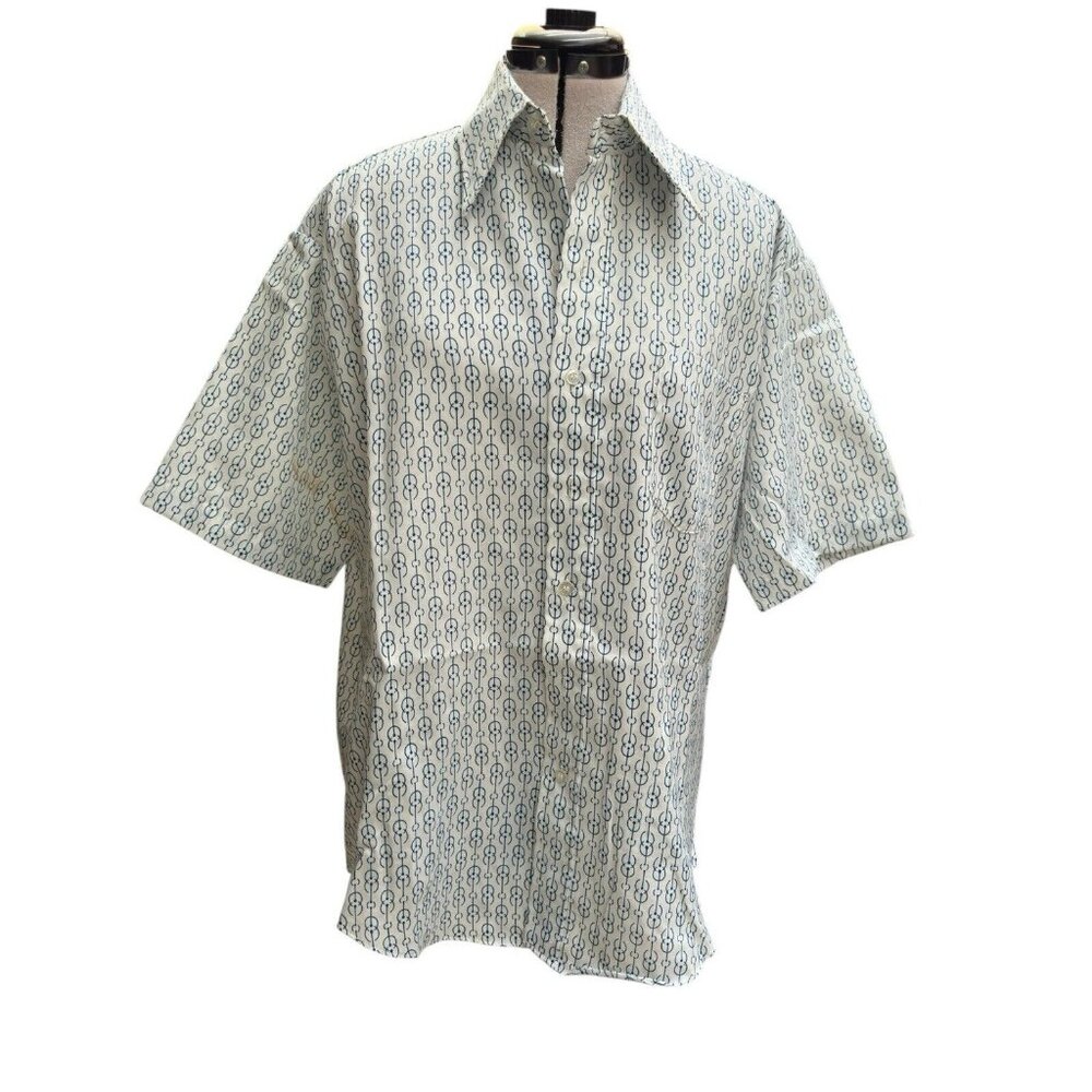 Vintage Kmart Men’s Print Dress Shirt Wrinkle Free 16 Short Sleeve Blue Red